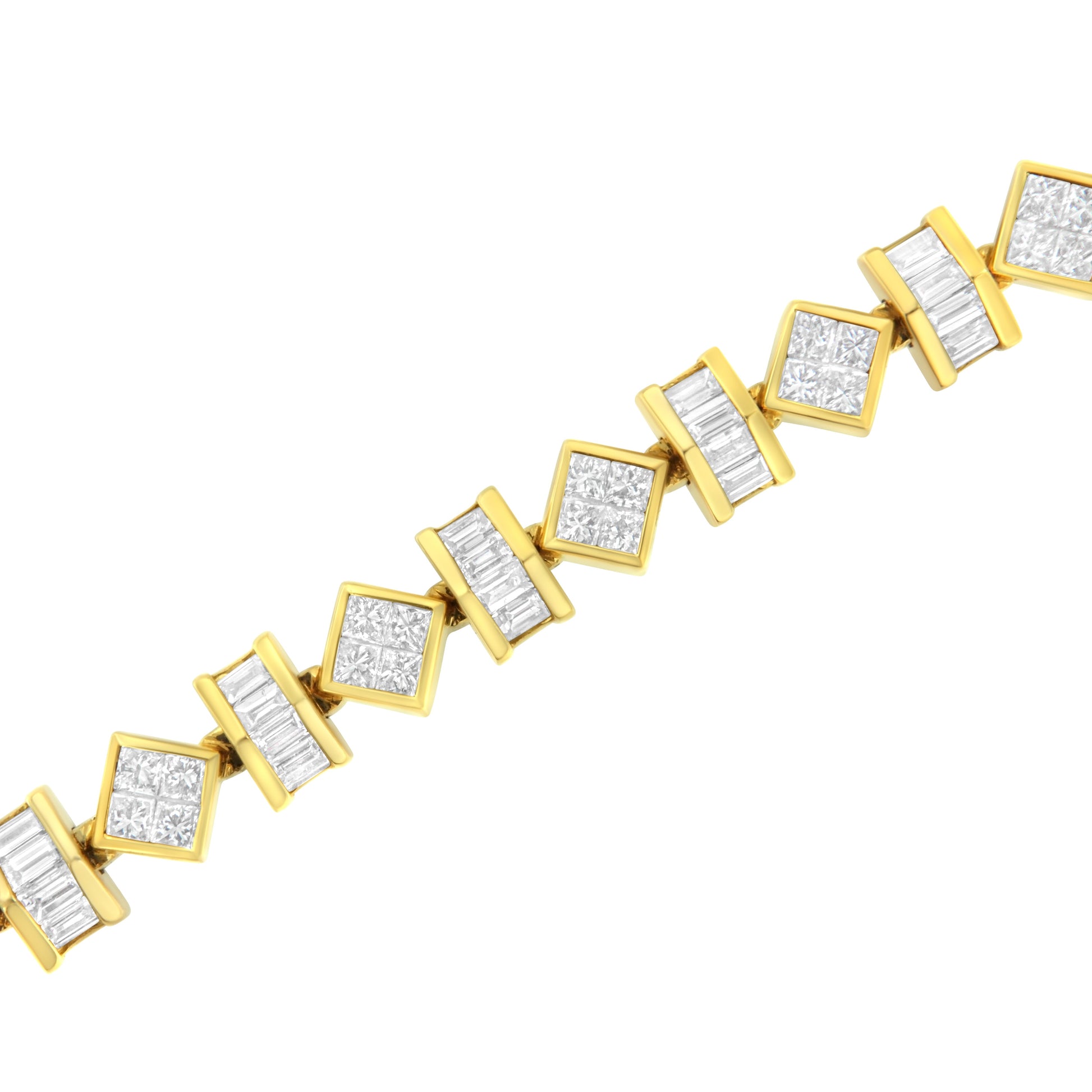 14K Yellow Gold 7.50 Cttw Princess and Baguette Diamond Geometric Link Bracelet Bids.com
