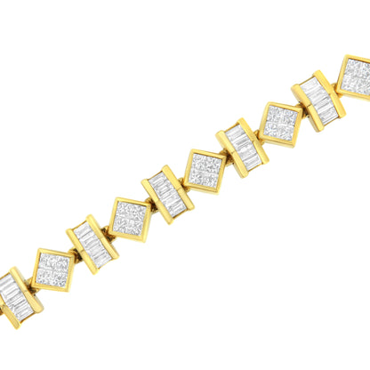 14K Yellow Gold 7.50 Cttw Princess and Baguette Diamond Geometric Link Bracelet Bids.com