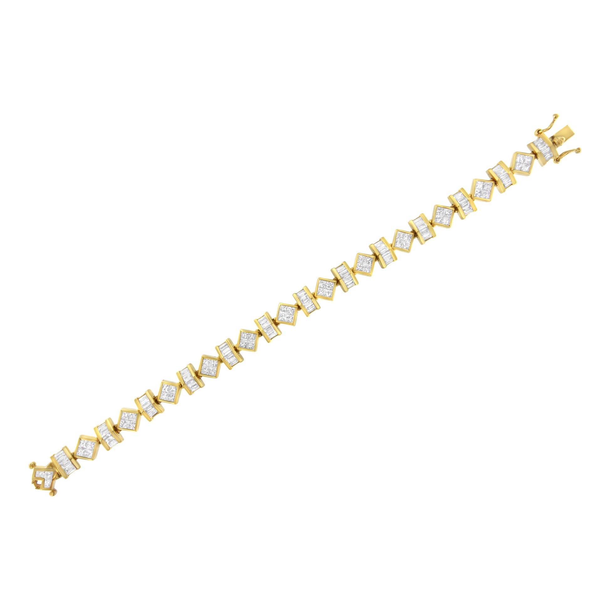 14K Yellow Gold 7.50 Cttw Princess and Baguette Diamond Geometric Link Bracelet Bids.com