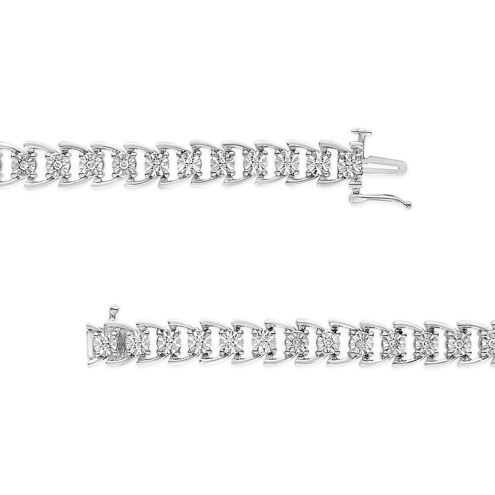 .925 Sterling Silver 1/4 Cttw Miracle Set Round Diamond Composite Open Linked Composite Line Bracelet (I-J Color, I3-Promo Clarity) - 7.5" Bids.com