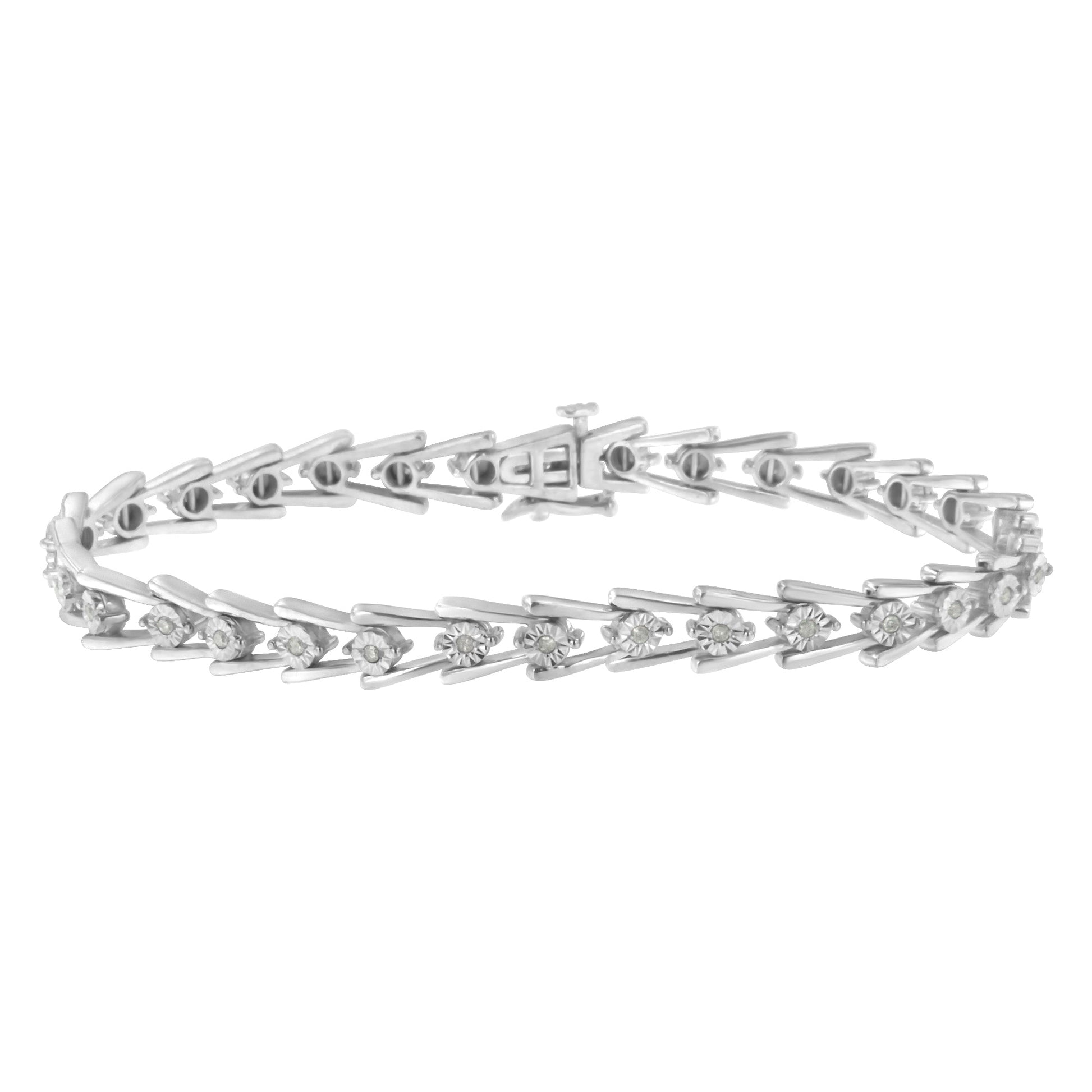 .925 Sterling Silver 1/4 cttw Miracle Set Diamond Sleek and Open "V"Bracelet (I-J Color, I3 Clarity) -7.5" Bids.com