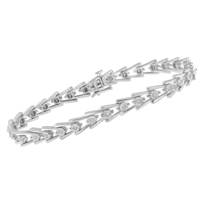 .925 Sterling Silver 1/4 cttw Miracle Set Diamond Sleek and Open "V"Bracelet (I-J Color, I3 Clarity) -7.5" Bids.com