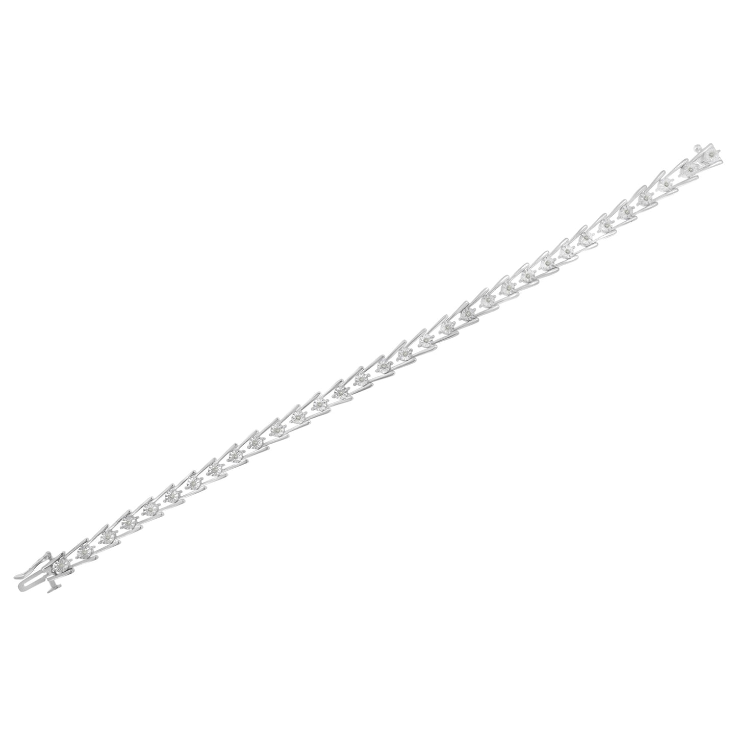 .925 Sterling Silver 1/4 cttw Miracle Set Diamond Sleek and Open "V"Bracelet (I-J Color, I3 Clarity) -7.5" Bids.com