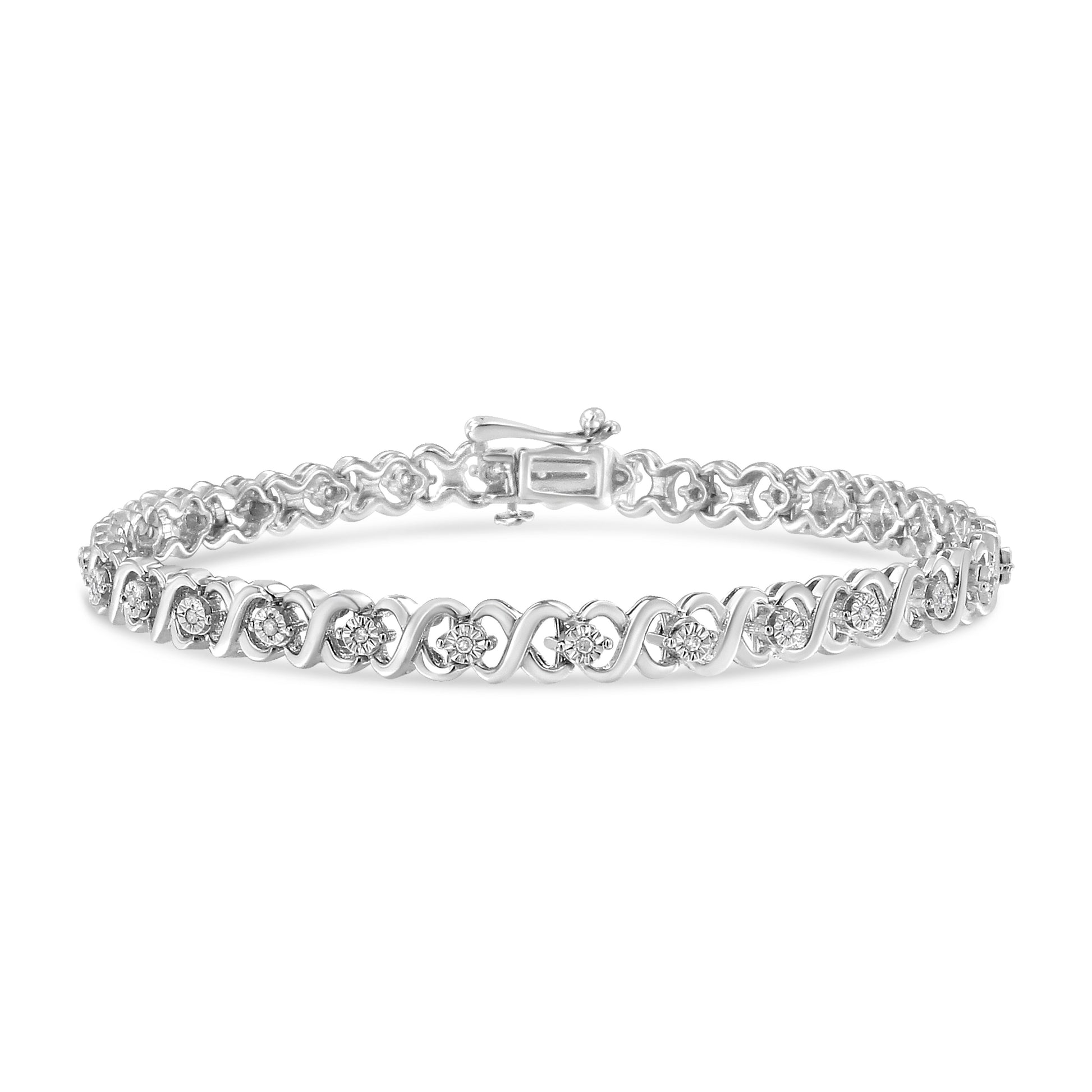 .925 Sterling Silver 1/6 Cttw Miracle Set Diamond Infinity Link and Station Tennis Bracelet (I-J Color, I3 Clarity) - 7.25 " Inches Bids.com