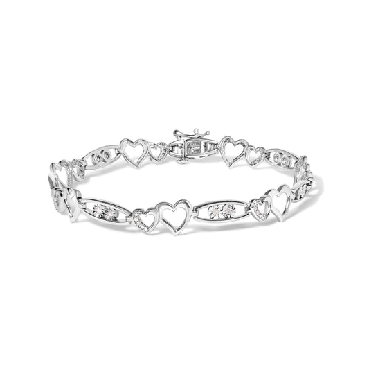 925 Sterling Silver 1/5 Cttw Diamond Double Heart Link Bracelet (I-J Color, I3 Clarity) - 7.25" Inches Bids.com
