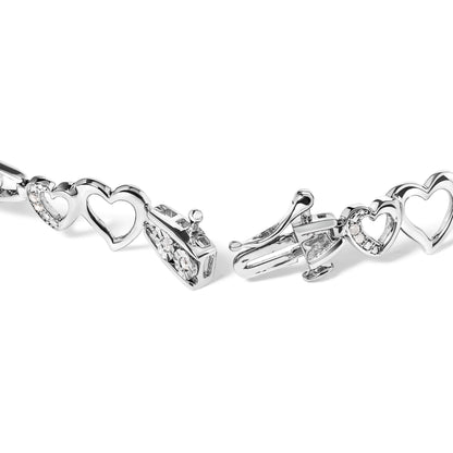 925 Sterling Silver 1/5 Cttw Diamond Double Heart Link Bracelet (I-J Color, I3 Clarity) - 7.25" Inches Bids.com