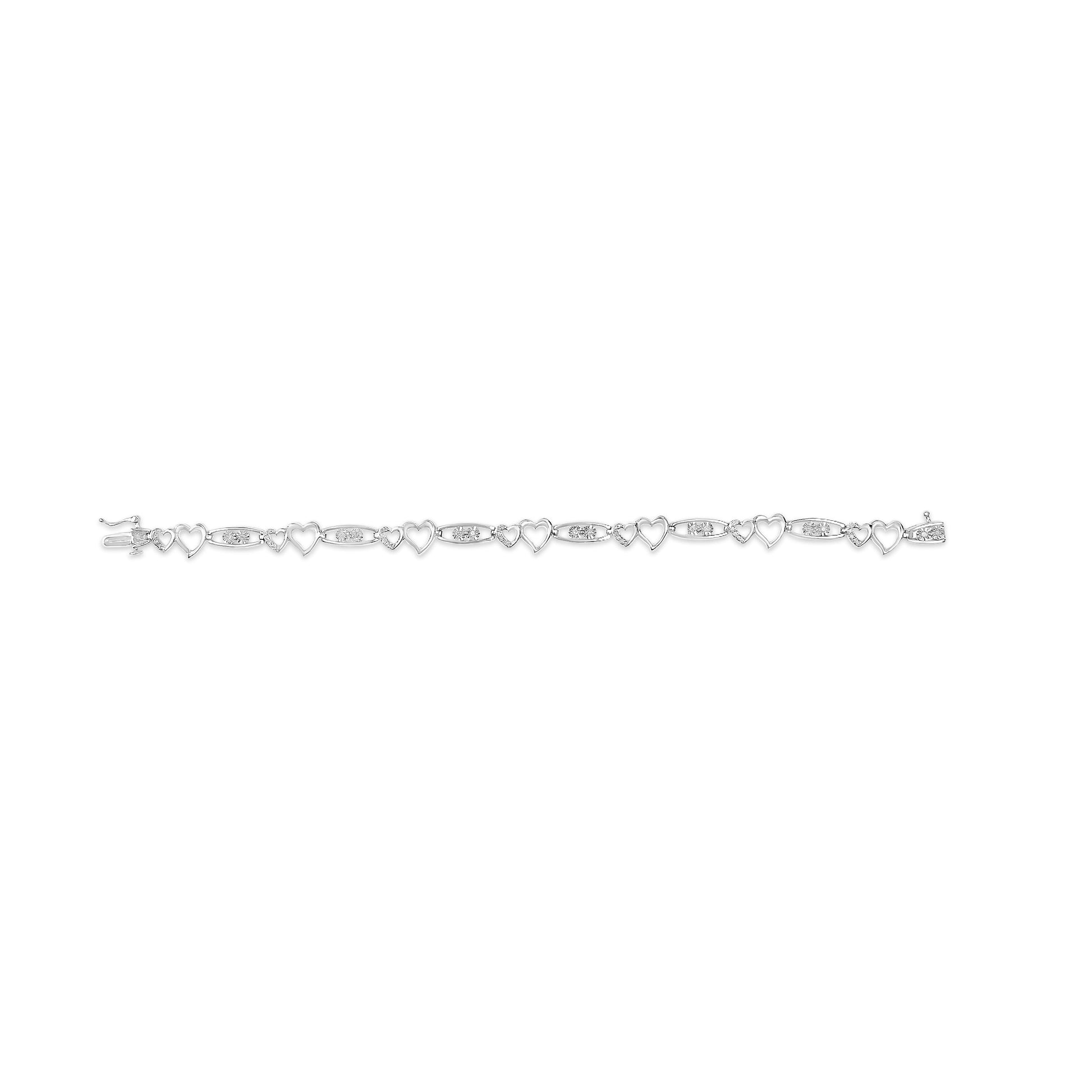 925 Sterling Silver 1/5 Cttw Diamond Double Heart Link Bracelet (I-J Color, I3 Clarity) - 7.25" Inches Bids.com