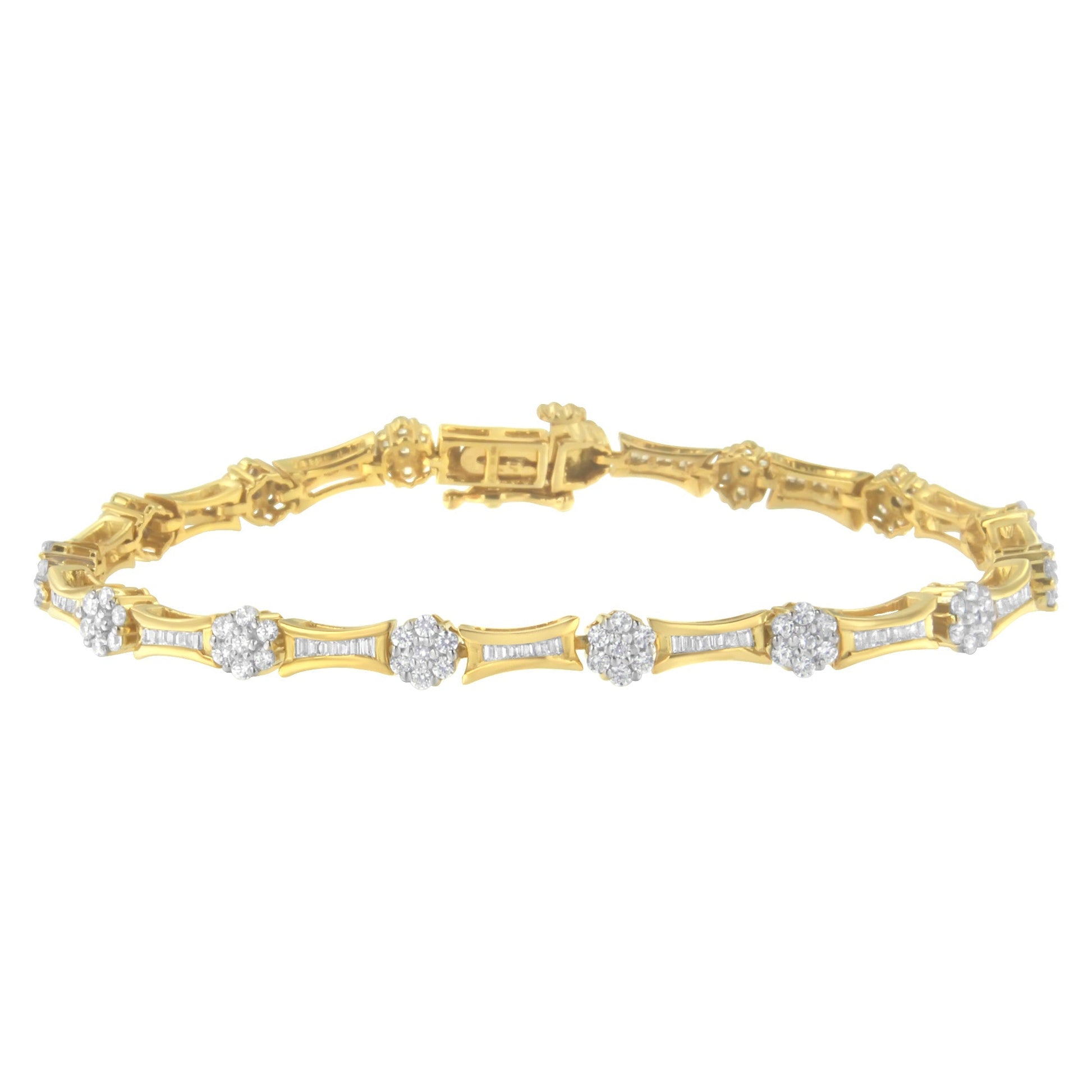 10K Yellow and White Gold 2.00 cttw Round and Baguette-Cut Diamond Link Bracelet (I-J Color, I2-I3 Clarity) - Size 7.25" Bids.com