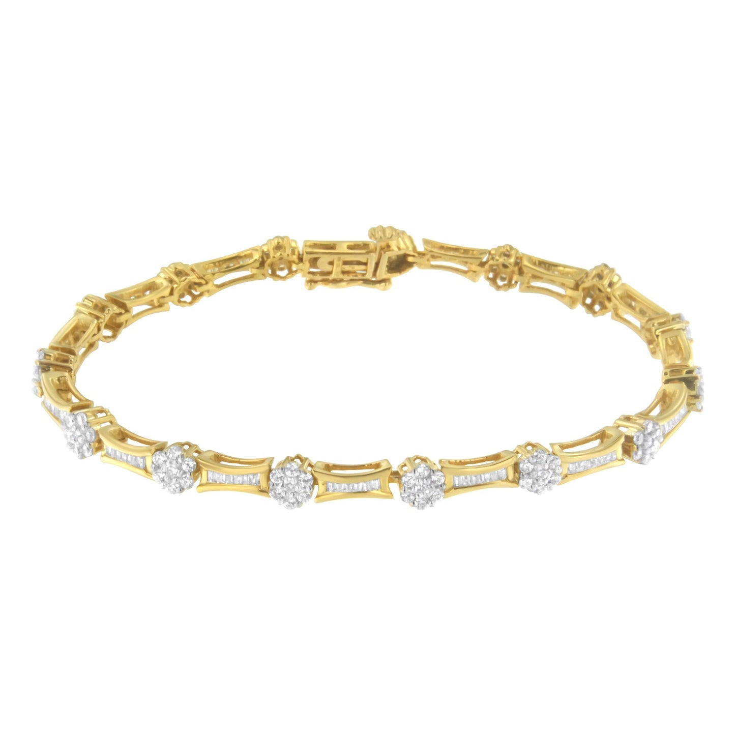 10K Yellow and White Gold 2.00 cttw Round and Baguette-Cut Diamond Link Bracelet (I-J Color, I2-I3 Clarity) - Size 7.25" Bids.com