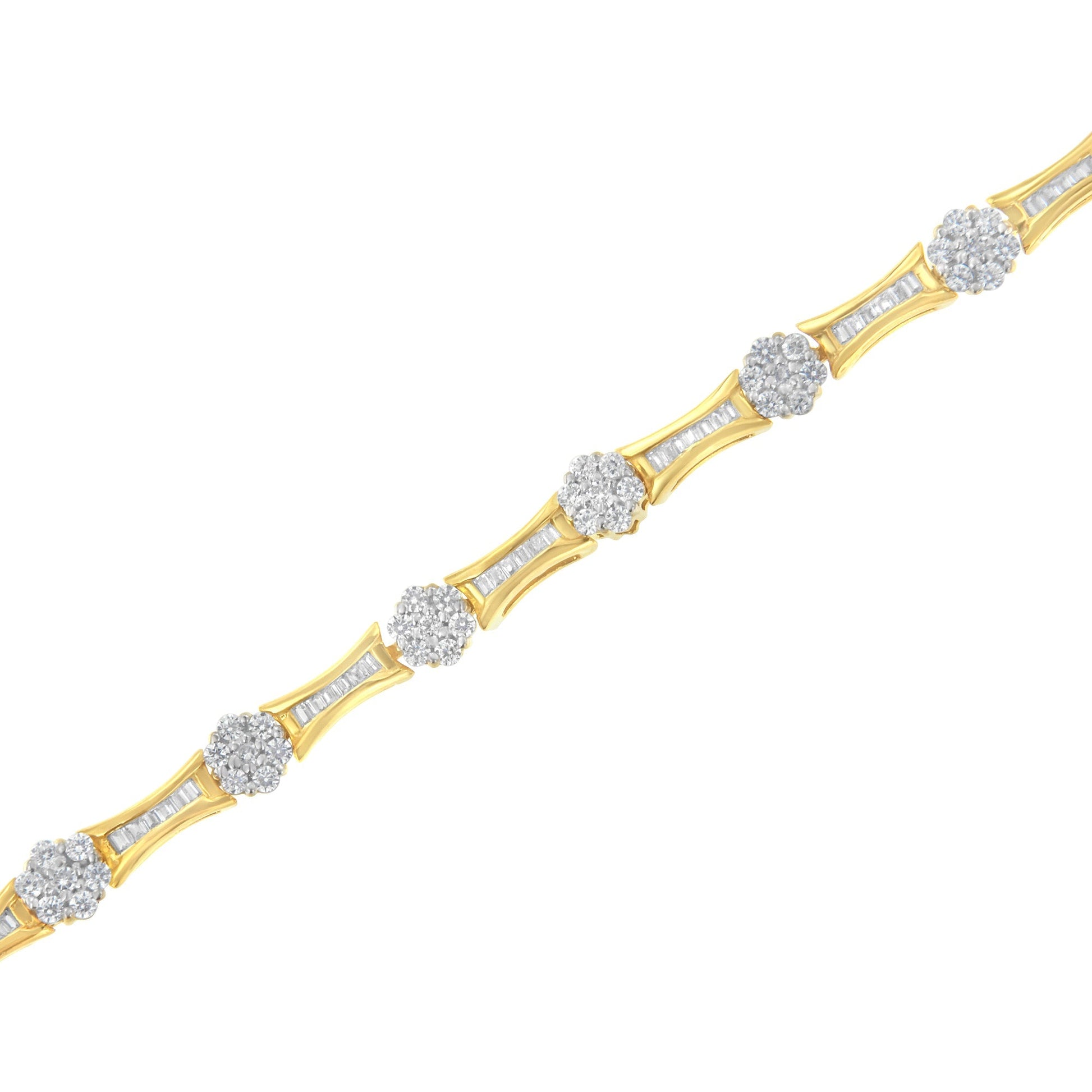 10K Yellow and White Gold 2.00 cttw Round and Baguette-Cut Diamond Link Bracelet (I-J Color, I2-I3 Clarity) - Size 7.25" Bids.com