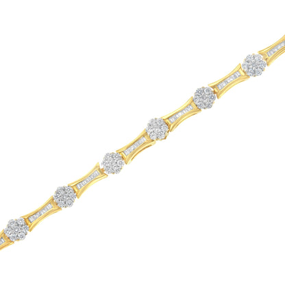 10K Yellow and White Gold 2.00 cttw Round and Baguette-Cut Diamond Link Bracelet (I-J Color, I2-I3 Clarity) - Size 7.25" Bids.com