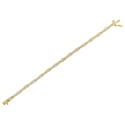 10K Yellow and White Gold 2.00 cttw Round and Baguette-Cut Diamond Link Bracelet (I-J Color, I2-I3 Clarity) - Size 7.25" Bids.com