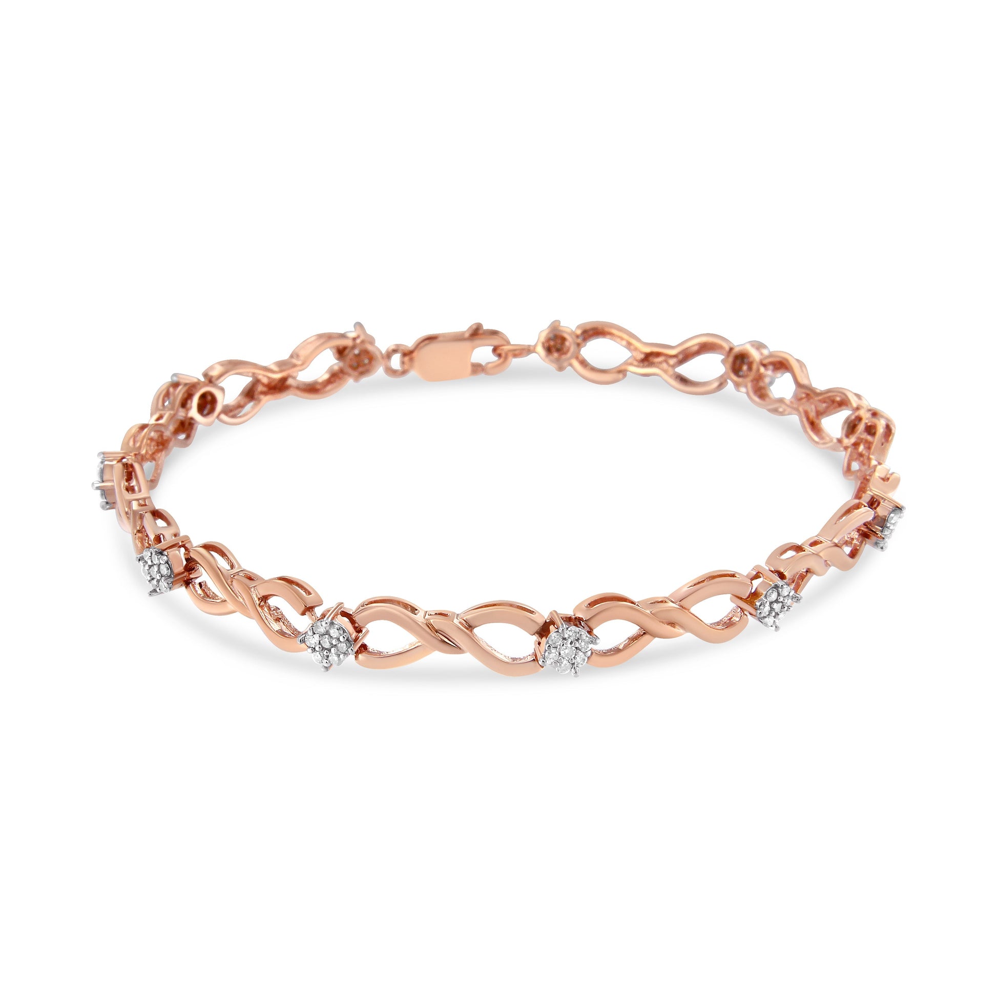 10K Rose Gold 1/2 cttw Diamond Cluster and Infinity Weave Link Bracelet (H-I Color, I2-I3 Clarity) - Size 7" Bids.com