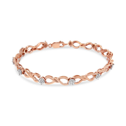 10K Rose Gold 1/2 cttw Diamond Cluster and Infinity Weave Link Bracelet (H-I Color, I2-I3 Clarity) - Size 7" Bids.com
