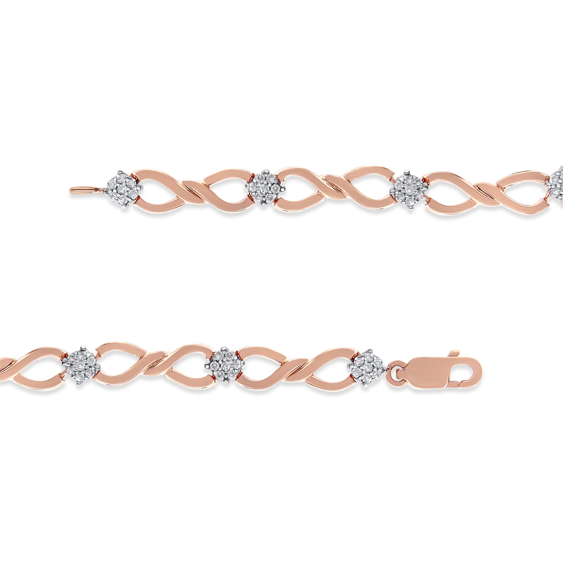 10K Rose Gold 1/2 cttw Diamond Cluster and Infinity Weave Link Bracelet (H-I Color, I2-I3 Clarity) - Size 7" Bids.com