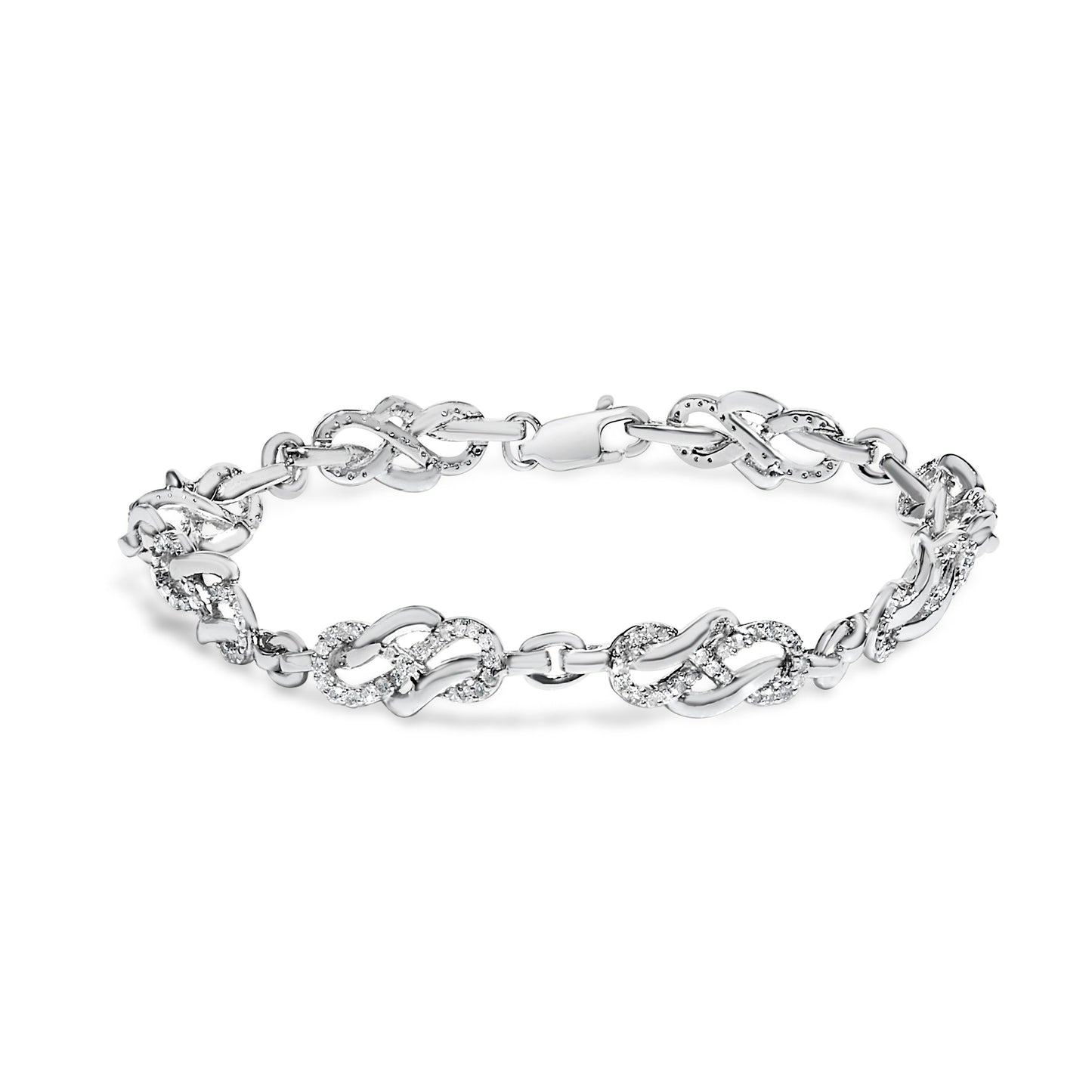 .925 Sterling Silver 1.0 Cttw Diamond Infinity Loop and Swirl Link Bracelet (I-J Color, I2-I3 Clarity) - 7.25" Inches Bids.com