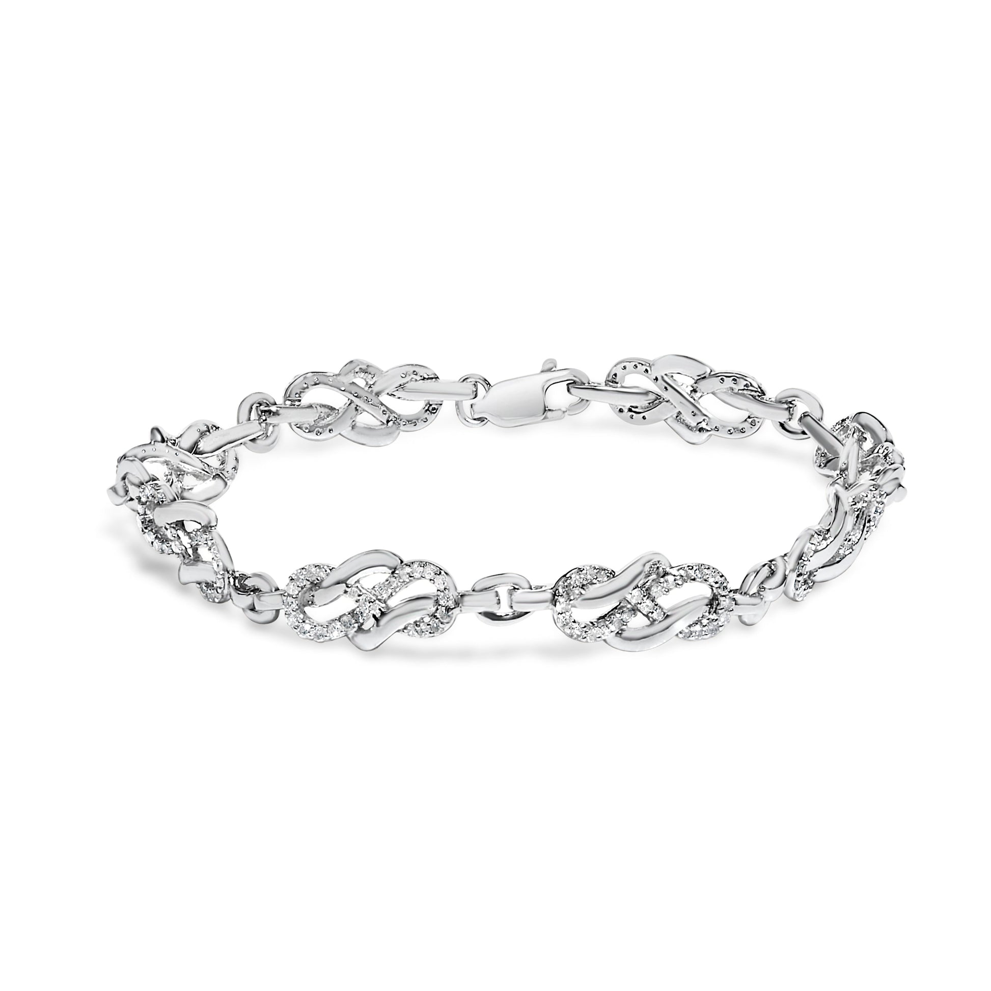 .925 Sterling Silver 1.0 Cttw Diamond Infinity Loop and Swirl Link Bracelet (I-J Color, I2-I3 Clarity) - 7.25" Inches Bids.com
