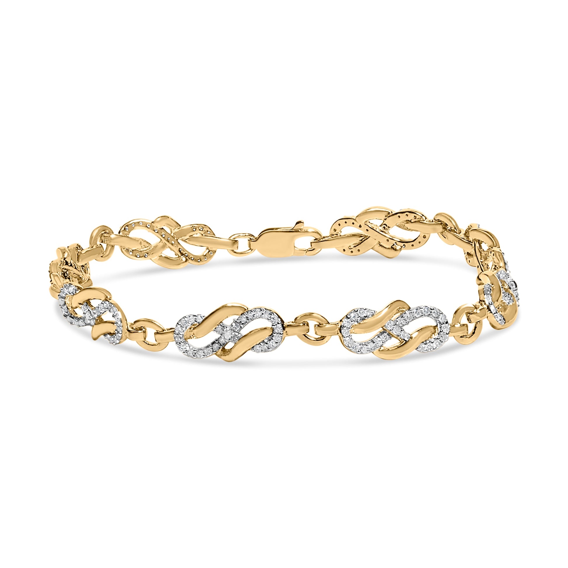 14K Yellow Gold Plated .925 Sterling Silver 1.0 Cttw Diamond Infinity Loop and Swirl Link Bracelet Bids.com