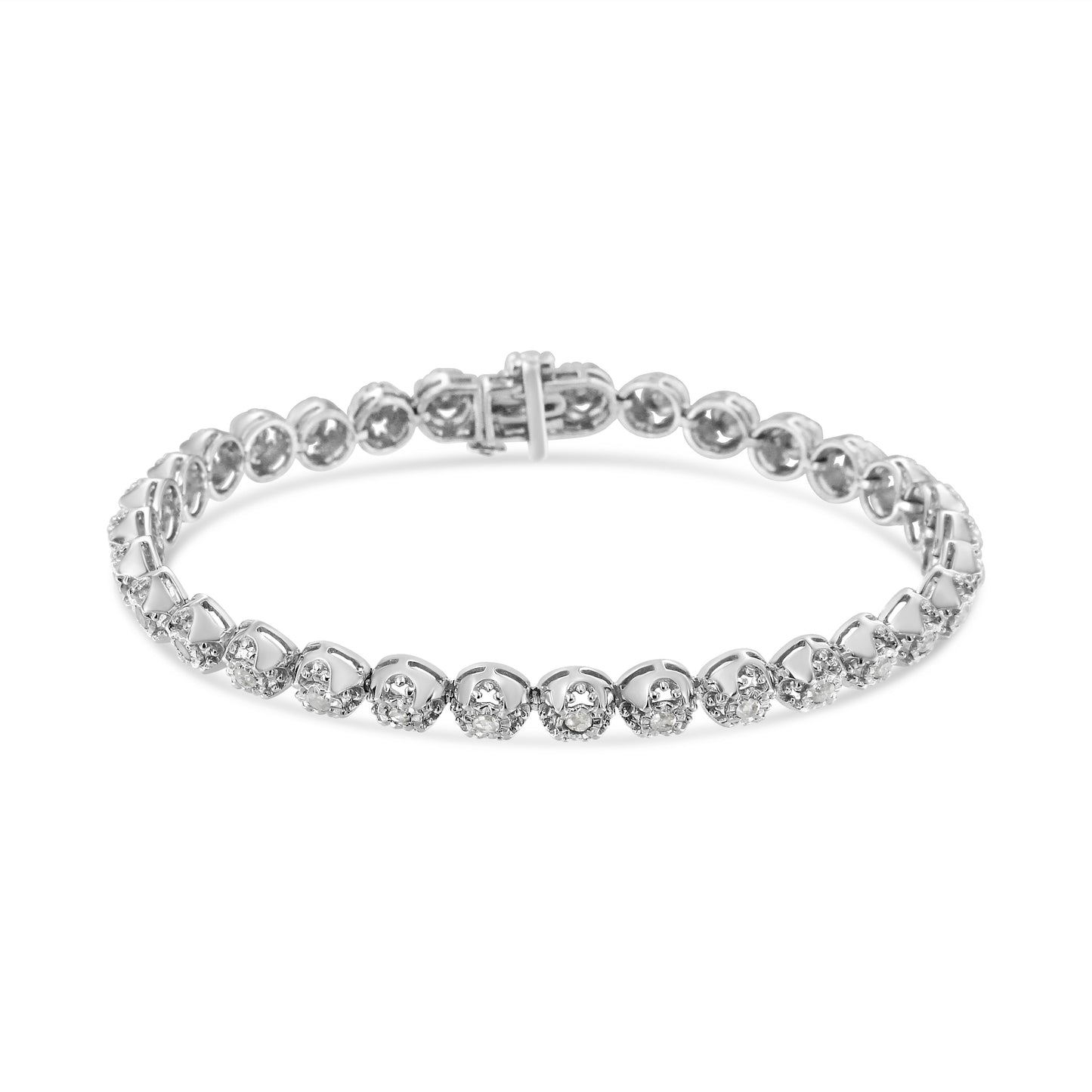 .925 Sterling Silver 1.0 Cttw Diamond Miracle-Plate Open Quatrefoil Flower Circle-Link 7" Tennis Bracelet (I-J color, I3 clarity) Bids.com