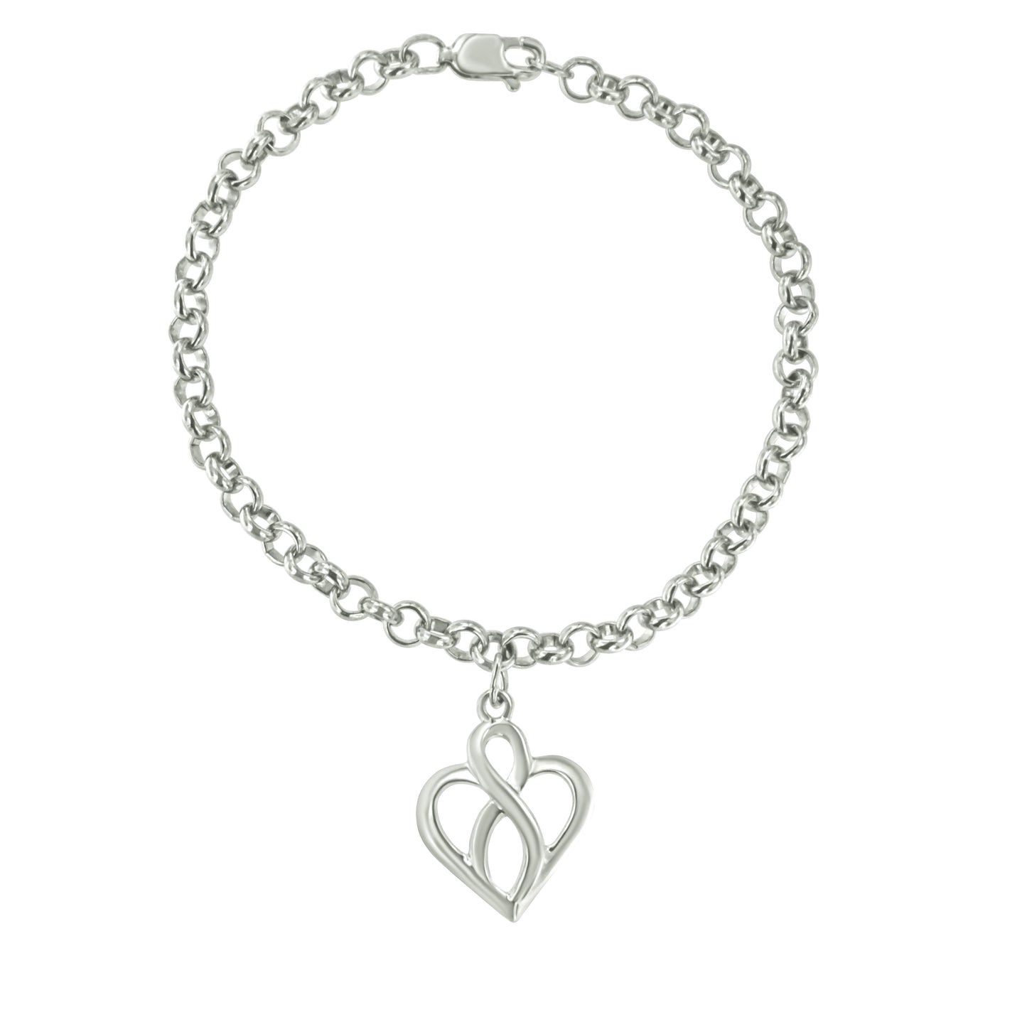 .925 Sterling Silver Open Heart with Center Vertical Infinity Chain Charm Bracelet - Size 7" Bids.com