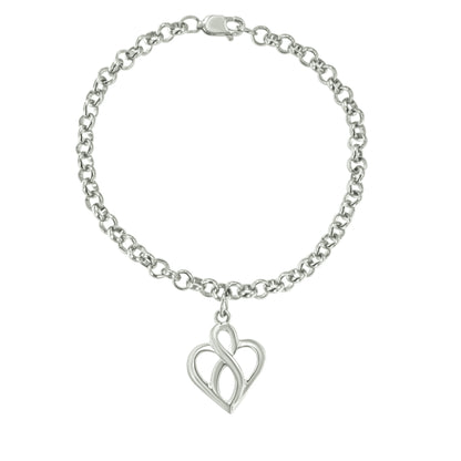 .925 Sterling Silver Open Heart with Center Vertical Infinity Chain Charm Bracelet - Size 7" Bids.com