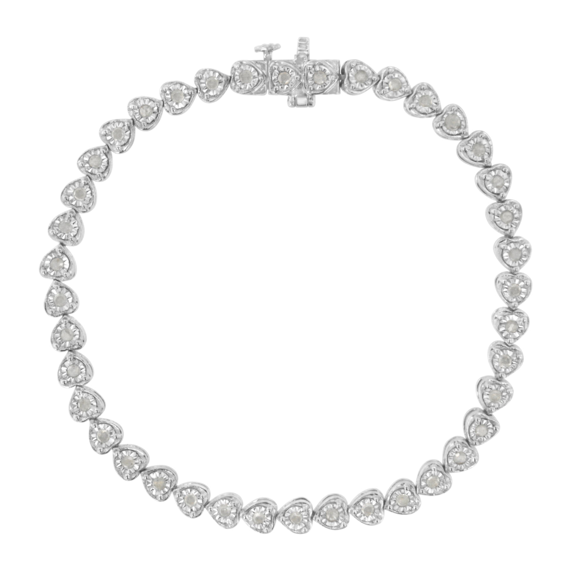 .925 Sterling Silver 1.0 Cttw Miracle Set Diamond Heart-Link 7" Tennis Bracelet (I-J Color, I2-I3 Clarity) Bids.com