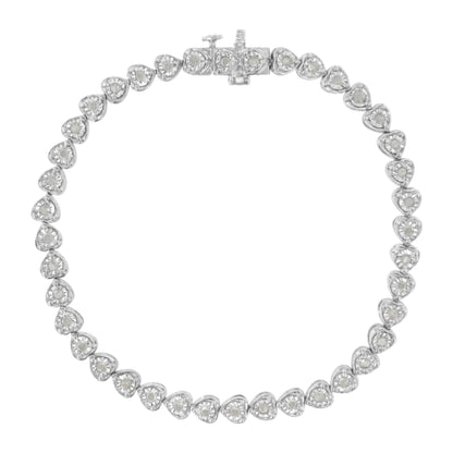 .925 Sterling Silver 1.0 Cttw Miracle Set Diamond Heart-Link 7" Tennis Bracelet (I-J Color, I2-I3 Clarity) Bids.com