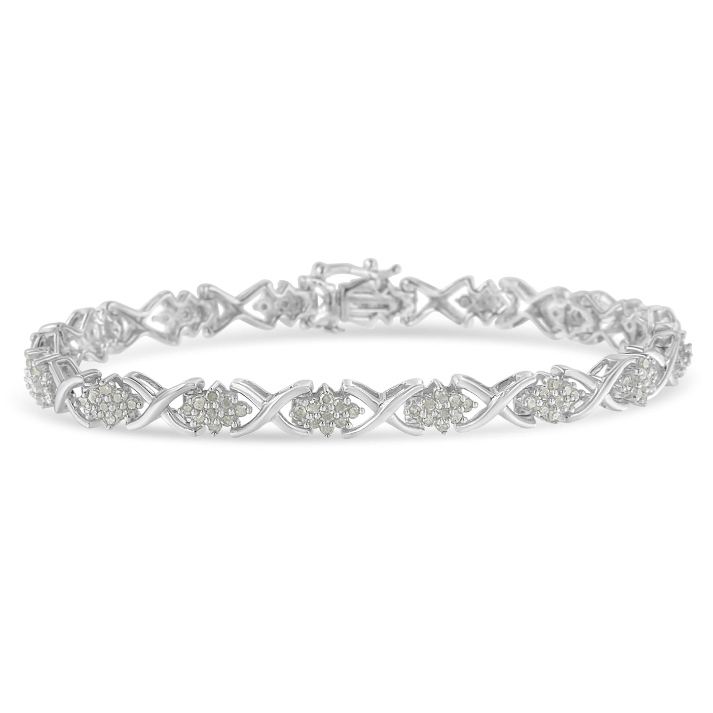 .925 Sterling Silver 1-1/2 Cttw Diamond Cluster X Link 7" Tennis Bracelet (I-J color, I3 clarity) Bids.com