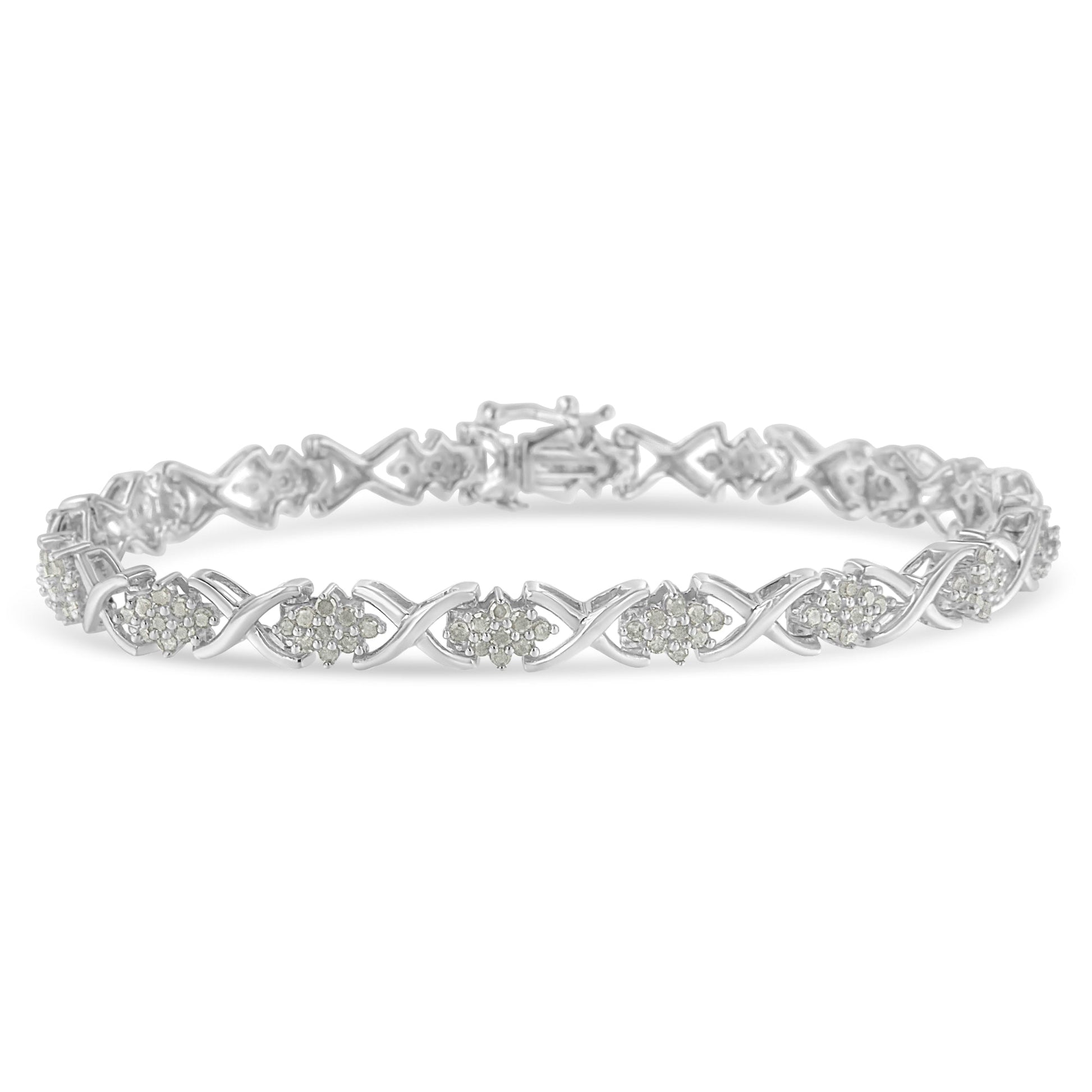 .925 Sterling Silver 1-1/2 Cttw Diamond Cluster X Link 7" Tennis Bracelet (I-J color, I3 clarity) Bids.com