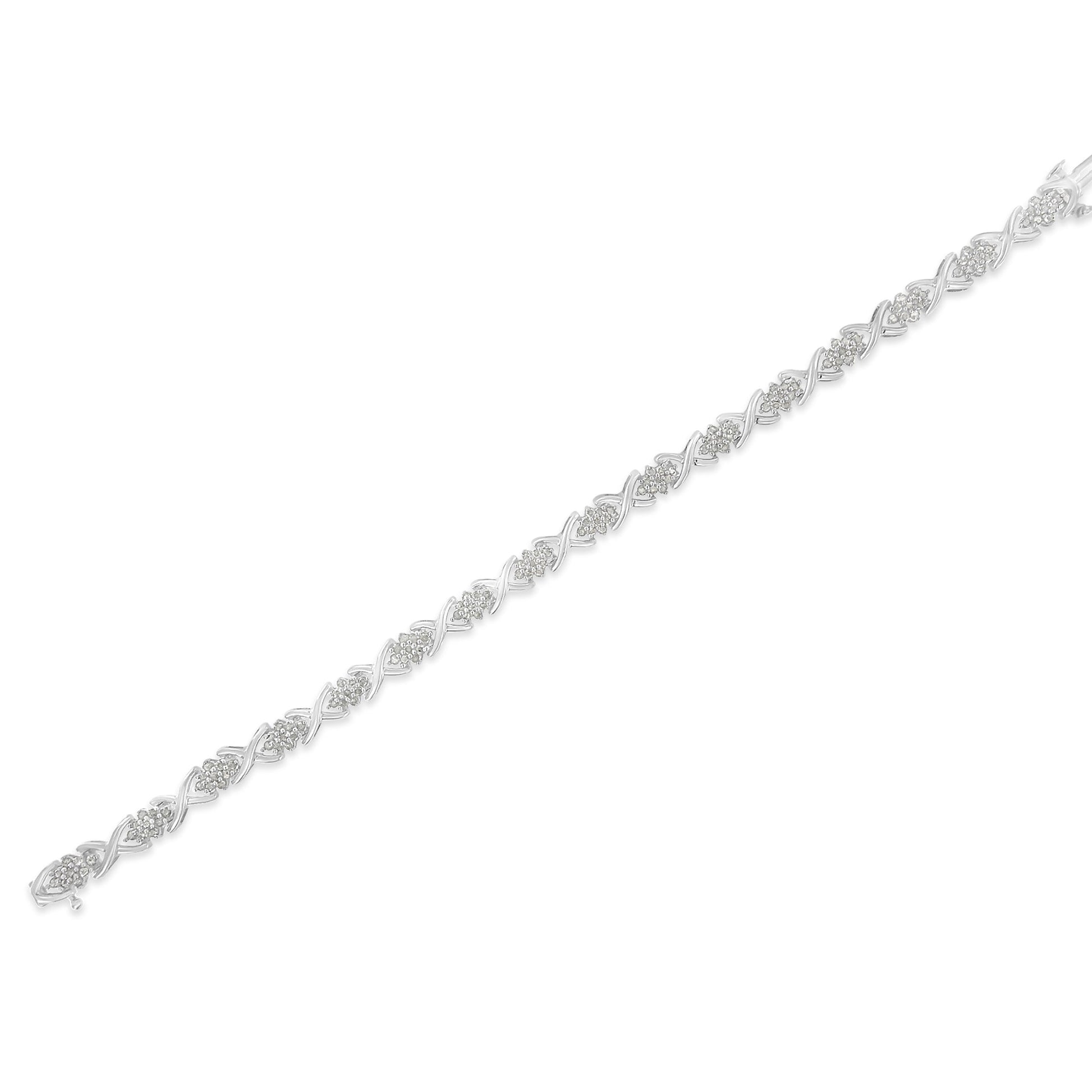 .925 Sterling Silver 1-1/2 Cttw Diamond Cluster X Link 7" Tennis Bracelet (I-J color, I3 clarity) Bids.com