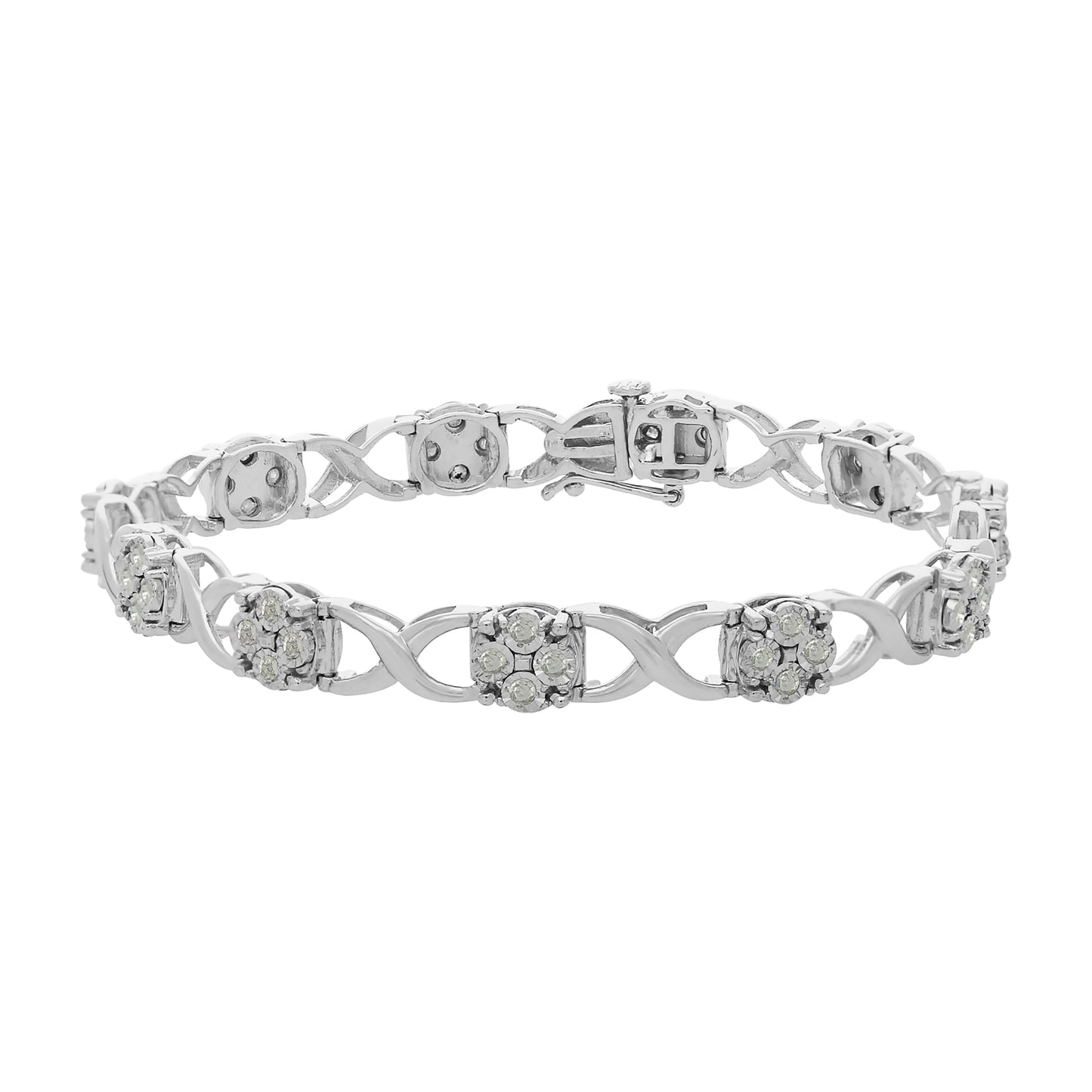 Sterling Silver Rose-Cut Diamond Love Locks Link Bracelet (1.00cttw,I-J color,I3-Promo clarity) Bids.com