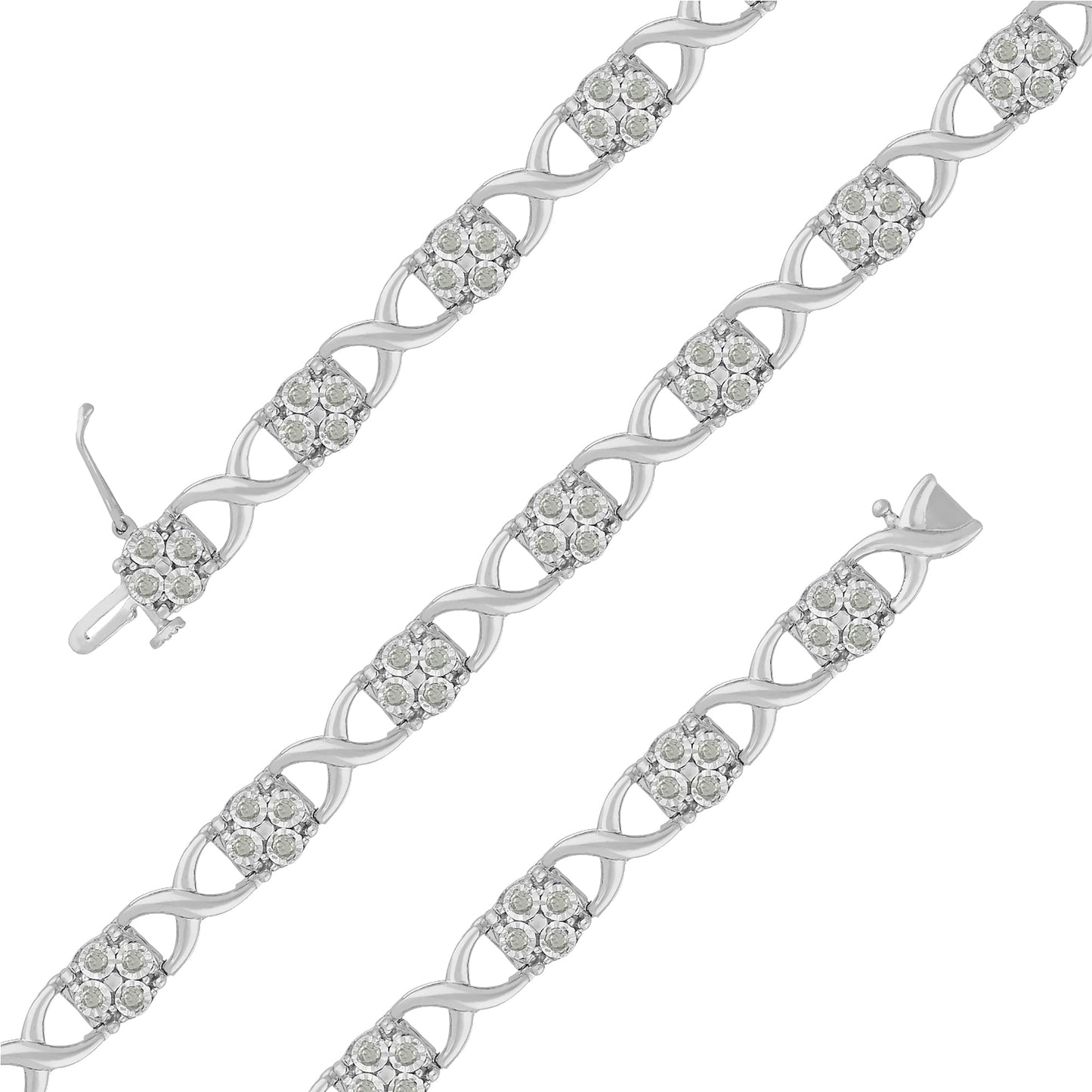 Sterling Silver Rose-Cut Diamond Love Locks Link Bracelet (1.00cttw,I-J color,I3-Promo clarity) Bids.com
