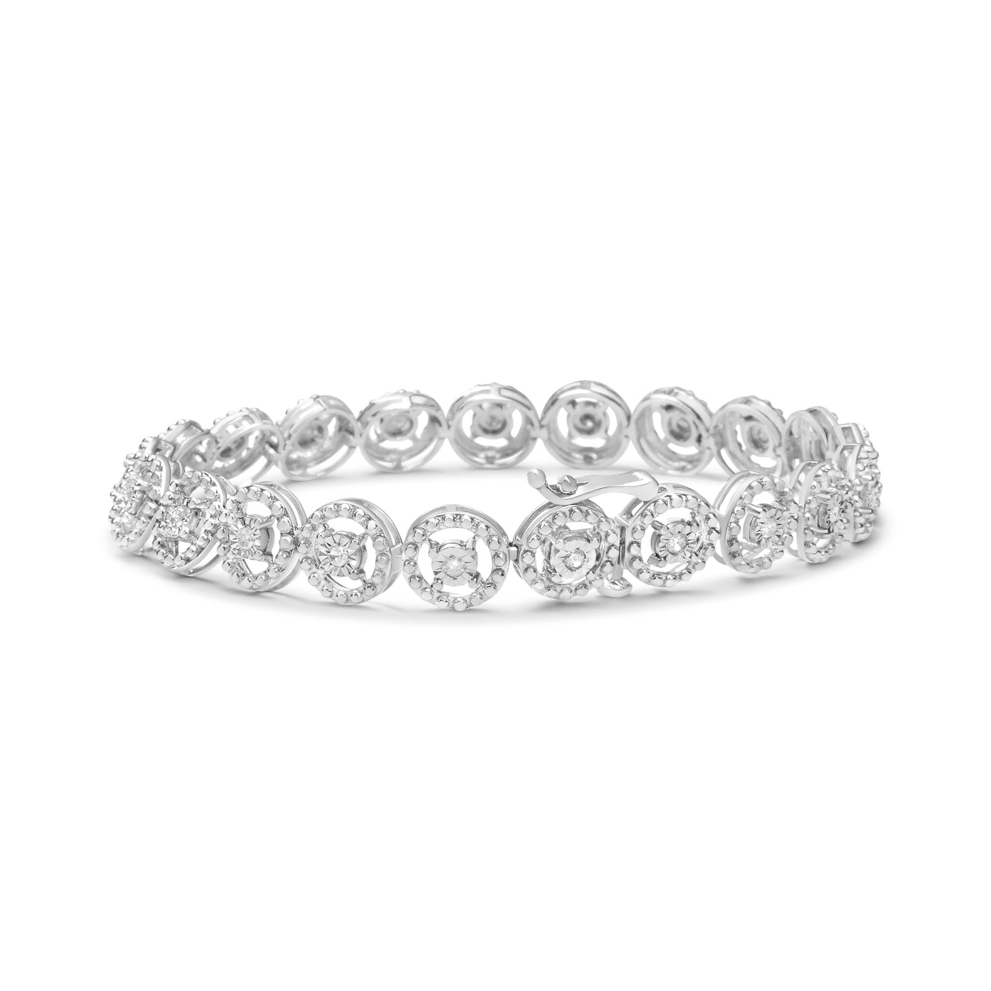 .925 Sterling Silver 1/2 Cttw Diamond Nested Circle Miracle Set Open Wheel 7" Fashion Link Bracelet (I-J Color, I3 Clarity) Bids.com