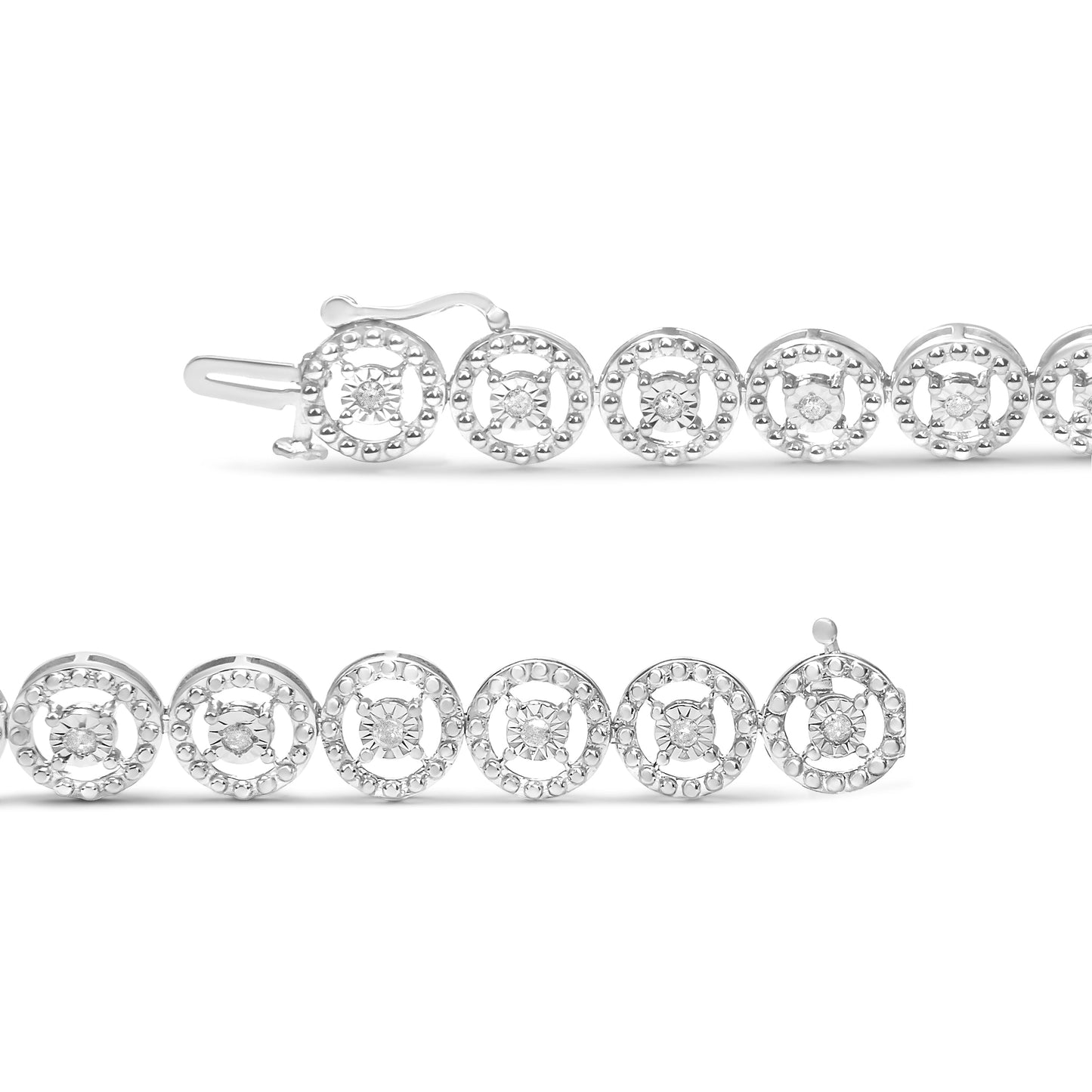 .925 Sterling Silver 1/2 Cttw Diamond Nested Circle Miracle Set Open Wheel 7" Fashion Link Bracelet (I-J Color, I3 Clarity) Bids.com