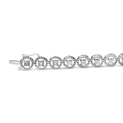 .925 Sterling Silver 1/2 Cttw Diamond Nested Circle Miracle Set Open Wheel 7.25" Fashion Link Bracelet (I-J Color, I3 Clarity) Bids.com