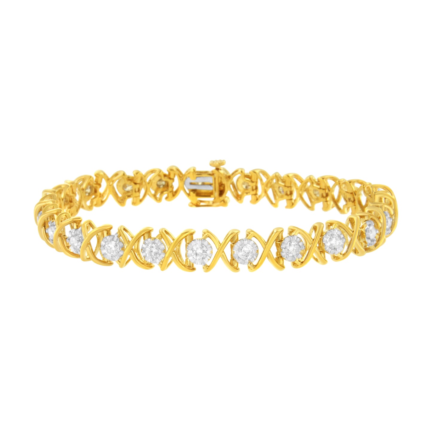 10K Yellow Gold Plated Sterling Silver 2 cttw Diamond "XOXO" Bracelet (J-K Clarity, I1-I2 Color) - Size 7.25" Bids.com