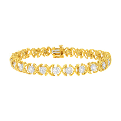 10K Yellow Gold Plated Sterling Silver 2 cttw Diamond "XOXO" Bracelet (J-K Clarity, I1-I2 Color) - Size 7.25" Bids.com