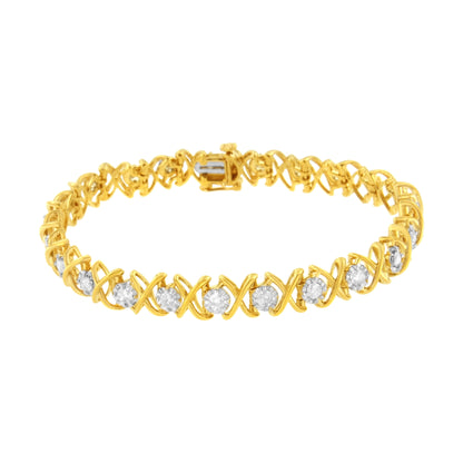 10K Yellow Gold Plated Sterling Silver 2 cttw Diamond "XOXO" Bracelet (J-K Clarity, I1-I2 Color) - Size 7.25" Bids.com