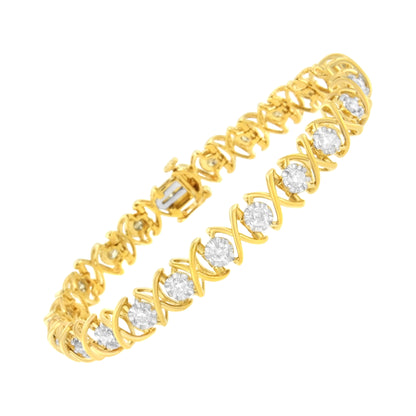 10K Yellow Gold Plated Sterling Silver 2 cttw Diamond "XOXO" Bracelet (J-K Clarity, I1-I2 Color) - Size 7.25" Bids.com