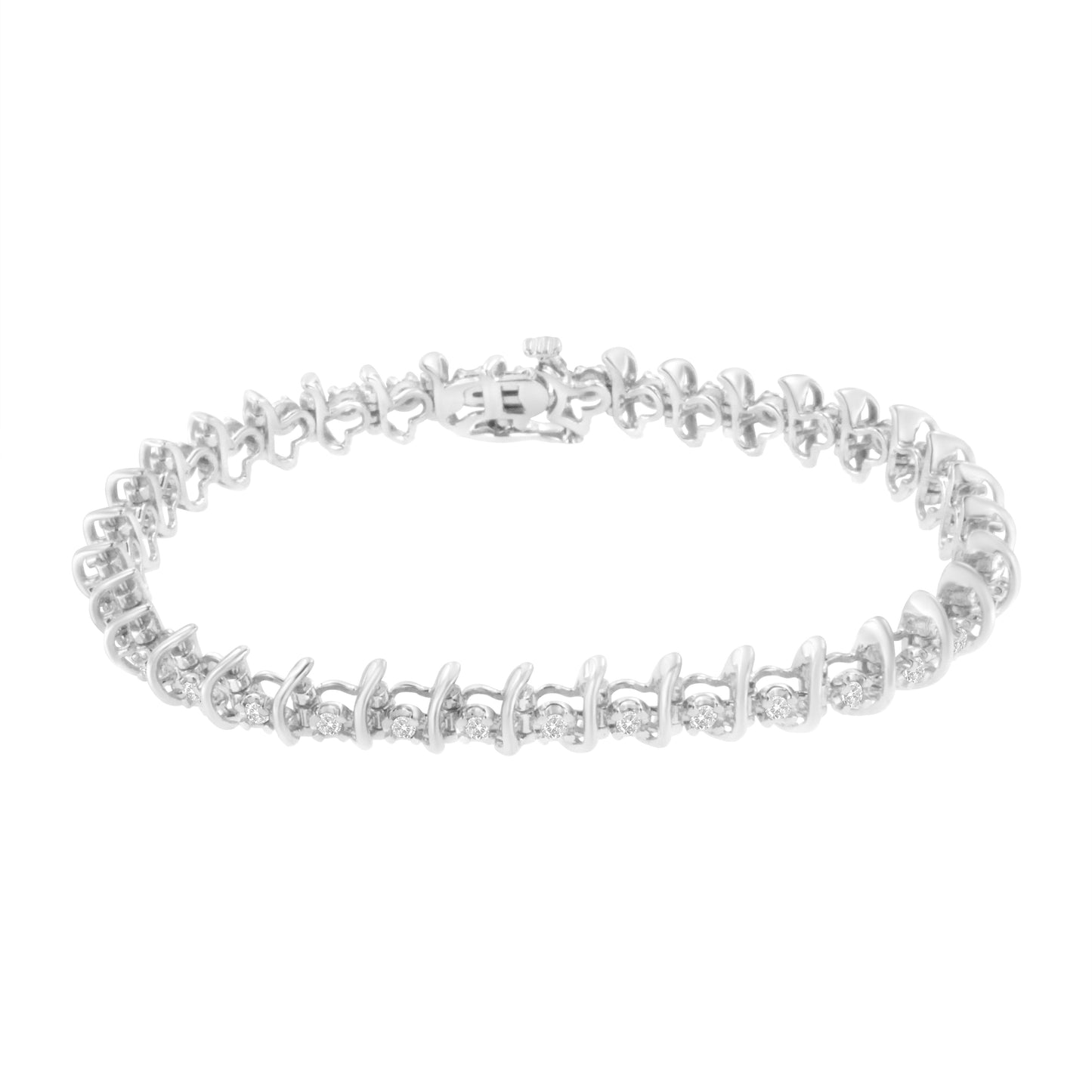 .925 Sterling Silver 1 cttw Prong-Set Diamond Link Bracelet (I-J, I1-I2) - 7.25" Bids.com