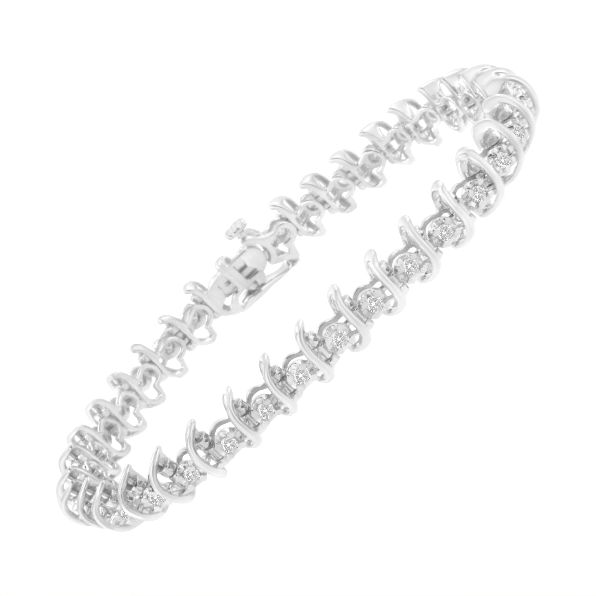 .925 Sterling Silver 1 cttw Prong-Set Diamond Link Bracelet (I-J, I1-I2) - 7.25" Bids.com