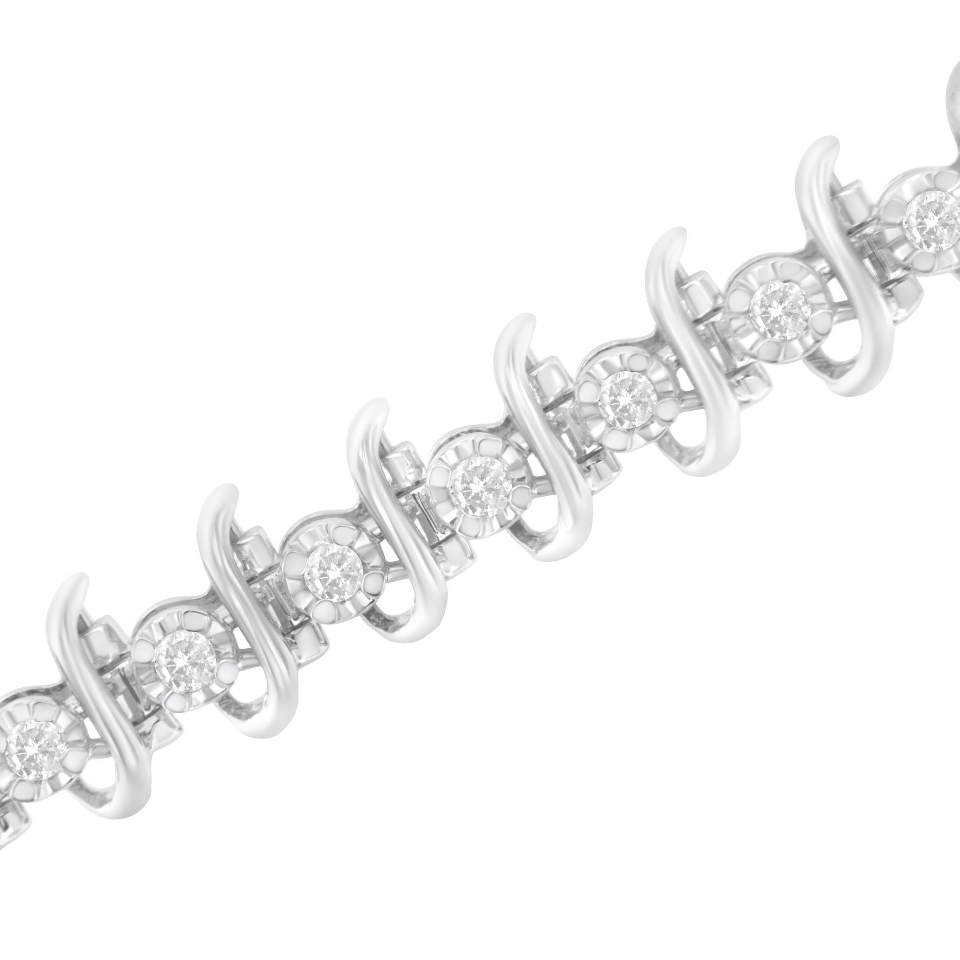.925 Sterling Silver 1 cttw Prong-Set Diamond Link Bracelet (I-J, I1-I2) - 7.25" Bids.com