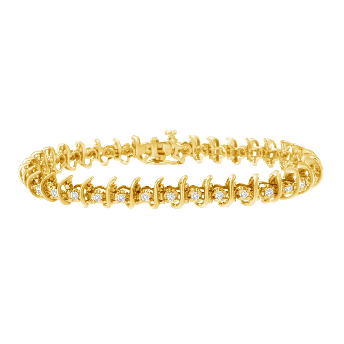 10KT Yellow Gold Plated .925 Sterling Silver 1 cttw Prong-Set Diamond Link Bracelet (J-K, I1-I2) - 7.5" Bids.com