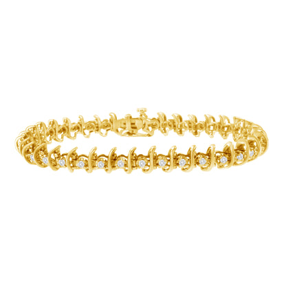10KT Yellow Gold Plated .925 Sterling Silver 1 cttw Prong-Set Diamond Link Bracelet (J-K, I1-I2) - 7.5" Bids.com