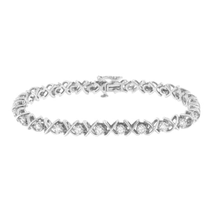 .925 Sterling Silver 1 cttw Brilliant Round-Cut Diamond "X" Link Bracelet (I-J Clarity, I2-I3 Color) - Size 7" Bids.com