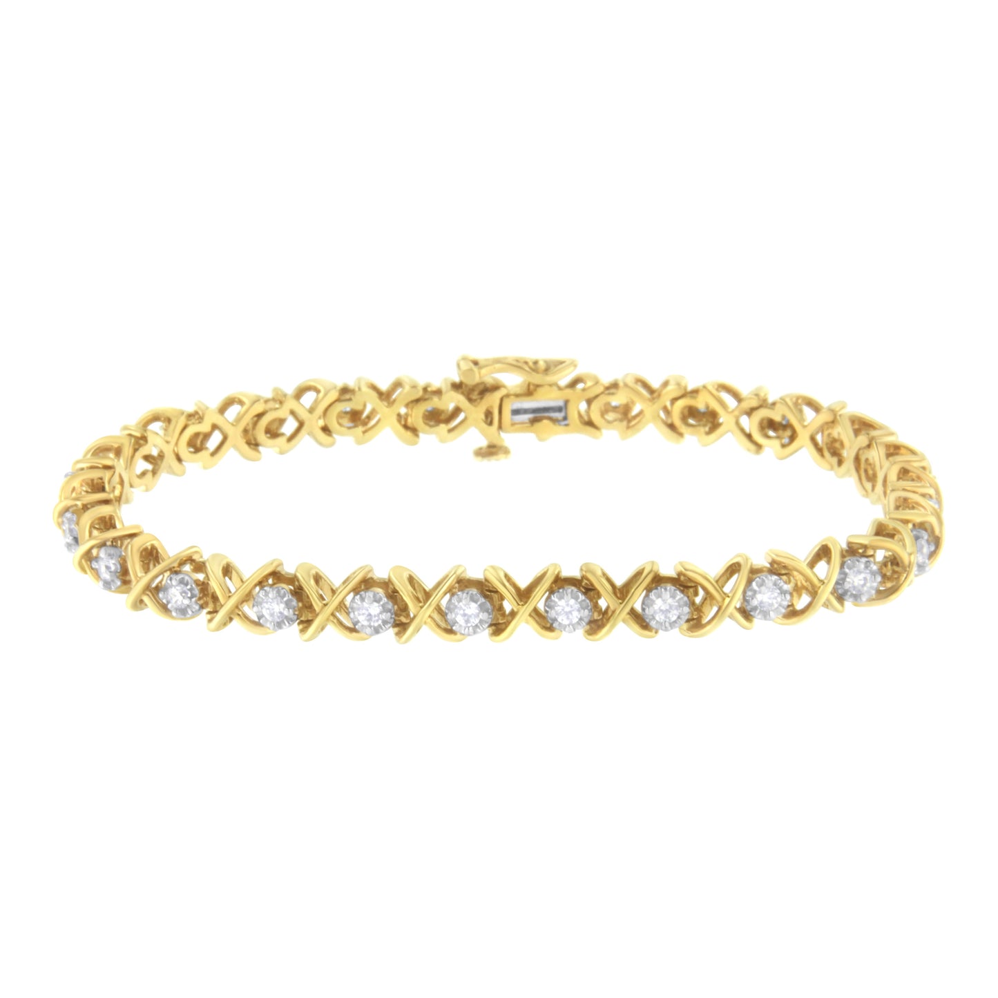 10K Yellow Gold Plated Sterling Silver 1 cttw Diamond Link Bracelet (J-K Clarity, I1-I2 Color) - Size 7" Bids.com