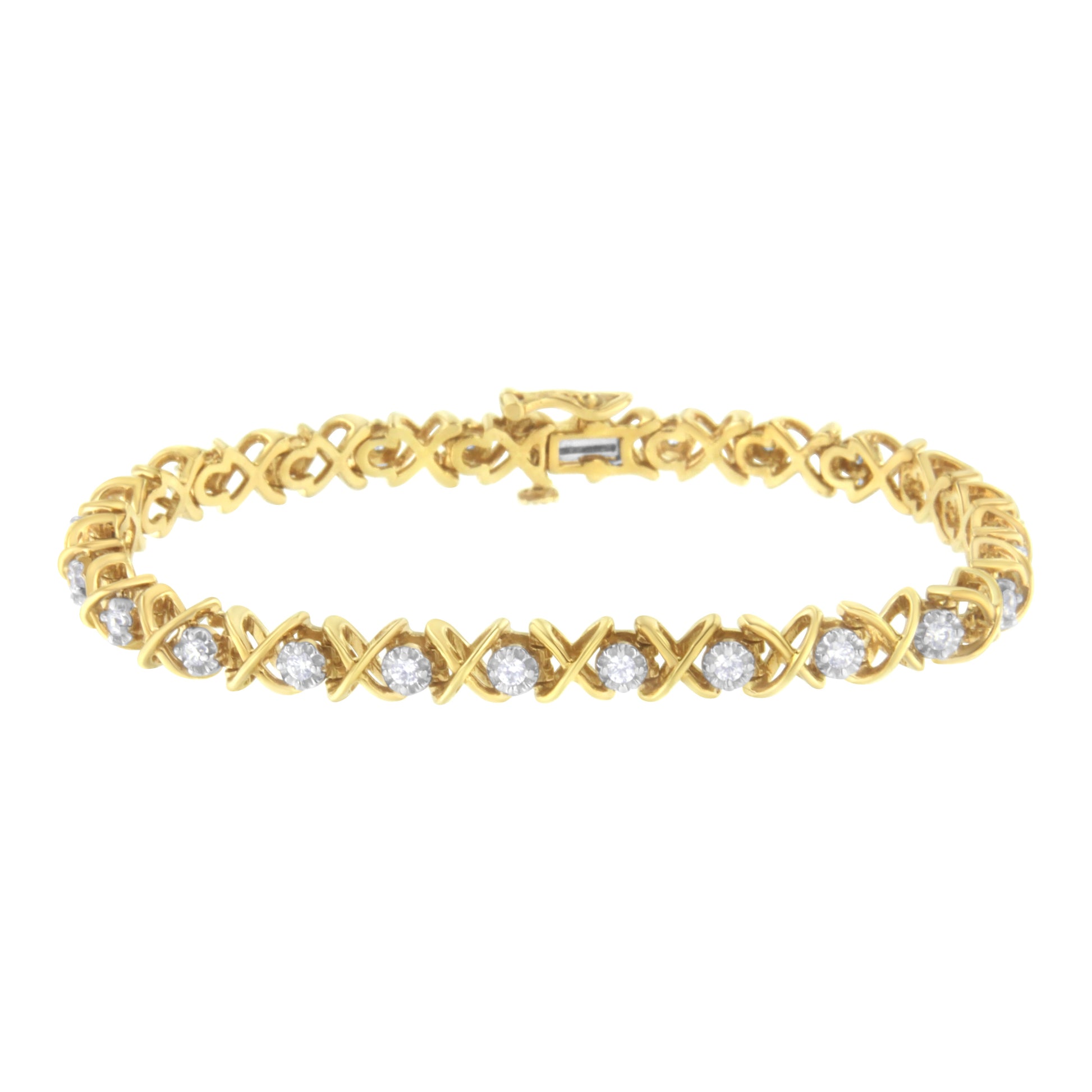 10K Yellow Gold Plated Sterling Silver 1 cttw Diamond Link Bracelet (J-K Clarity, I1-I2 Color) - Size 7" Bids.com