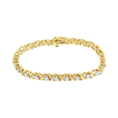 10K Yellow Gold Plated Sterling Silver 1 cttw Diamond Link Bracelet (J-K Clarity, I1-I2 Color) - Size 7" Bids.com