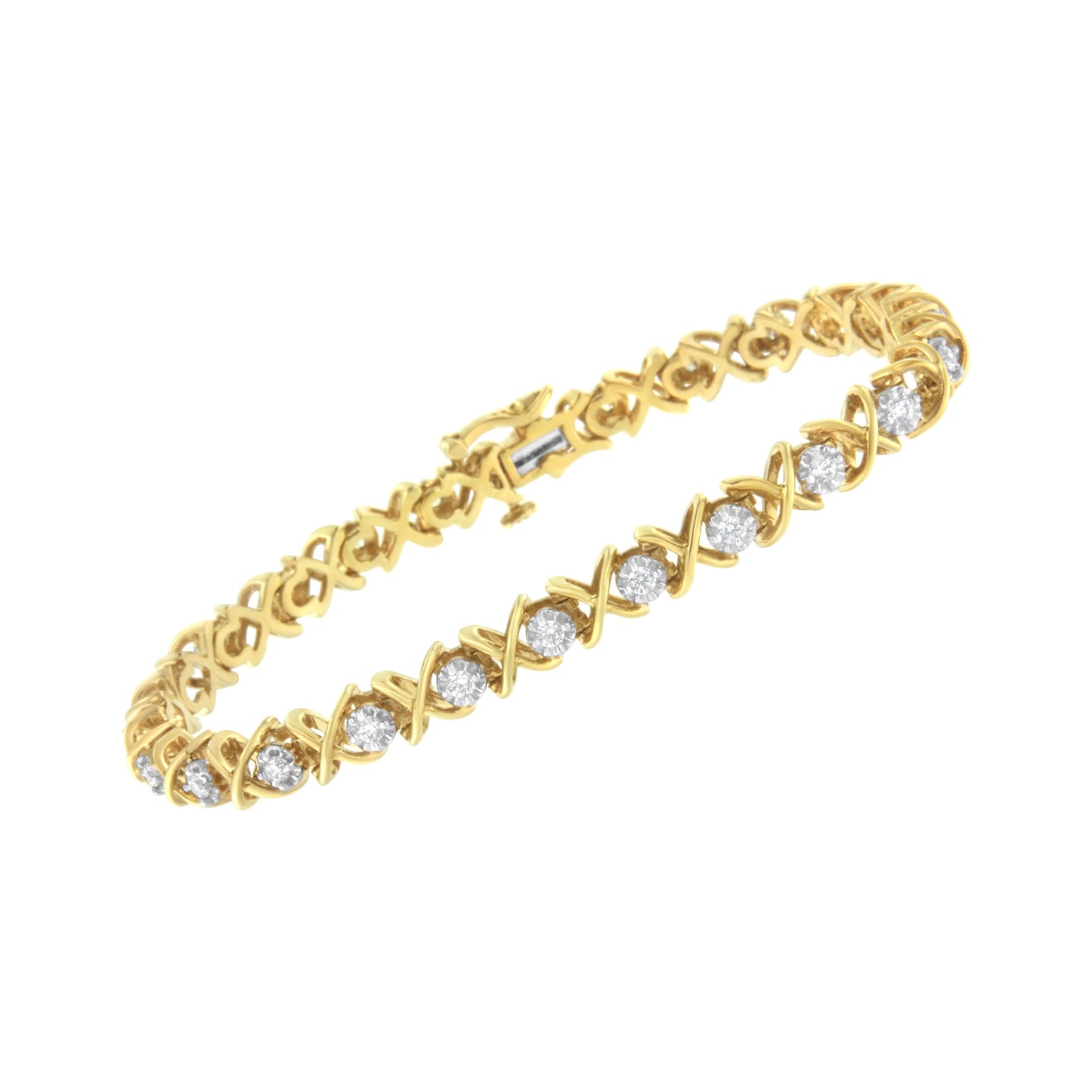 10K Yellow Gold Plated Sterling Silver 1 cttw Diamond Link Bracelet (J-K Clarity, I1-I2 Color) - Size 7" Bids.com