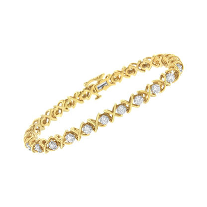 10K Yellow Gold Plated Sterling Silver 1 cttw Diamond Link Bracelet (J-K Clarity, I1-I2 Color) - Size 7" Bids.com